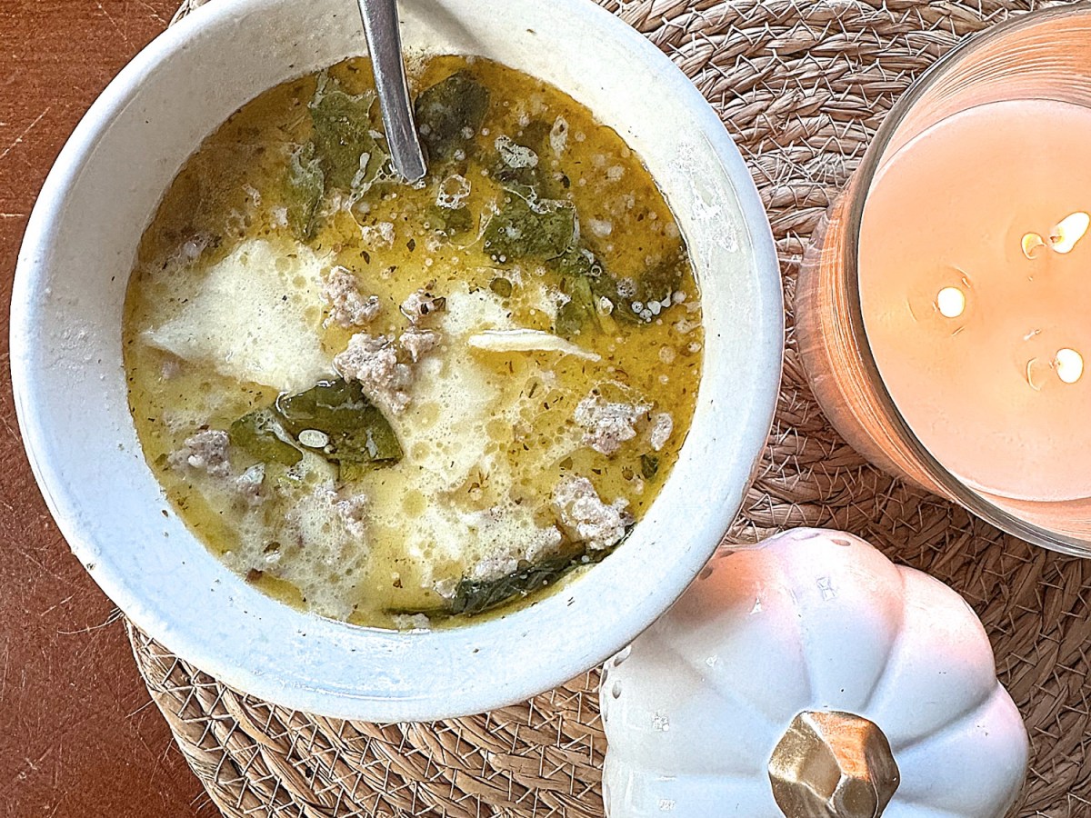 Creamy Sausage & Spinach Soup with Lasagna&nbsp;Noodles